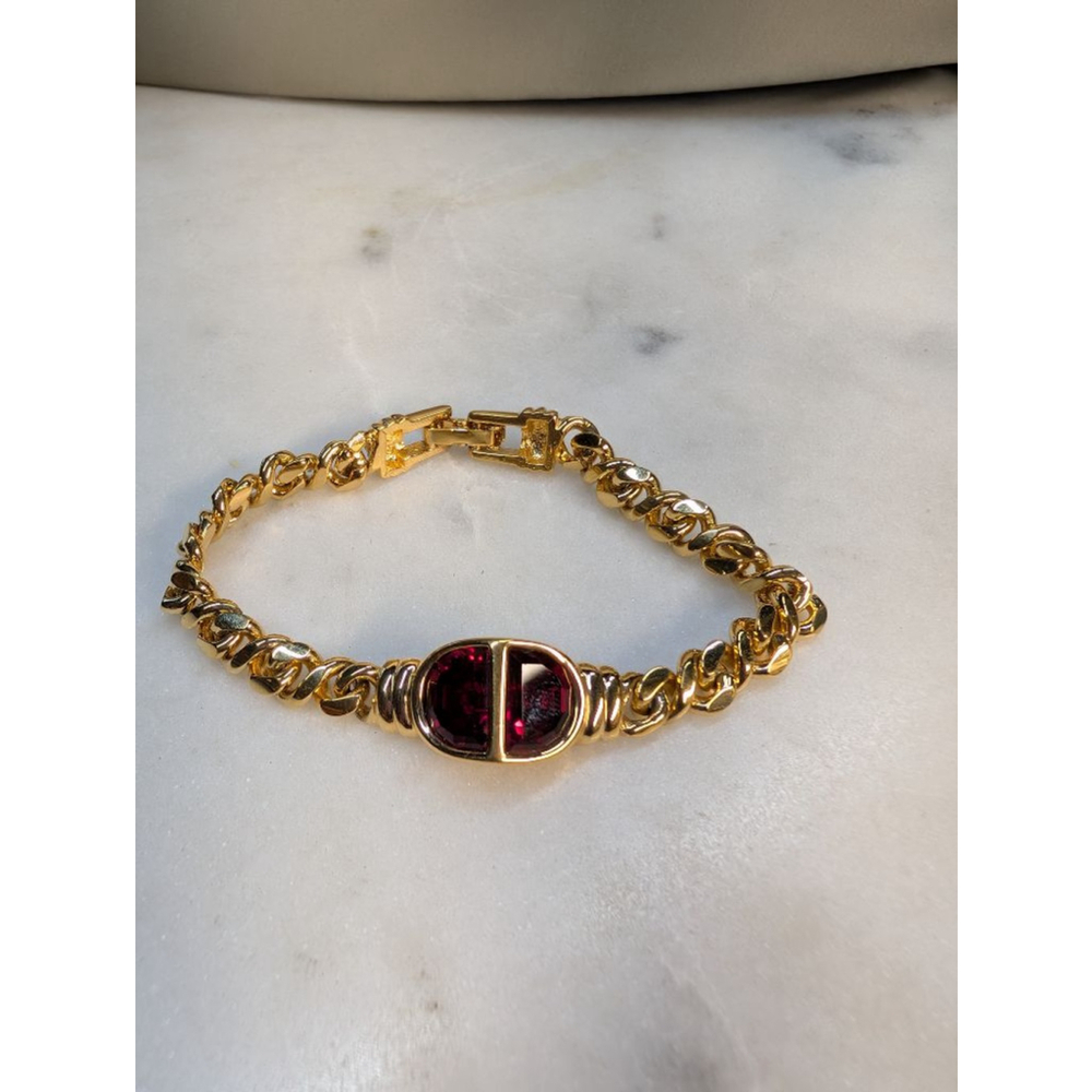 S.A.L Women's Gold Plated Chain Bracelet Red Stones